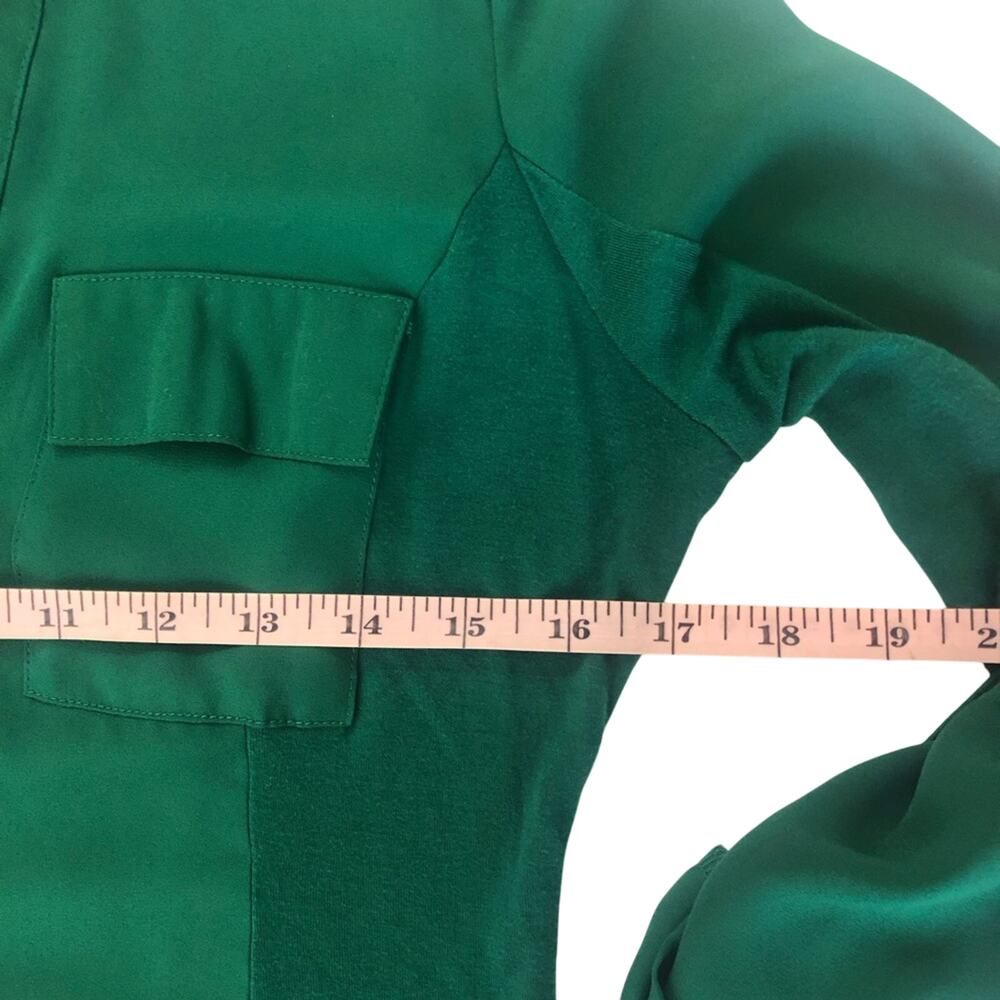 INC International Concepts Mixed Media Kelly Green Button Front Blouse - Picture 10 of 16